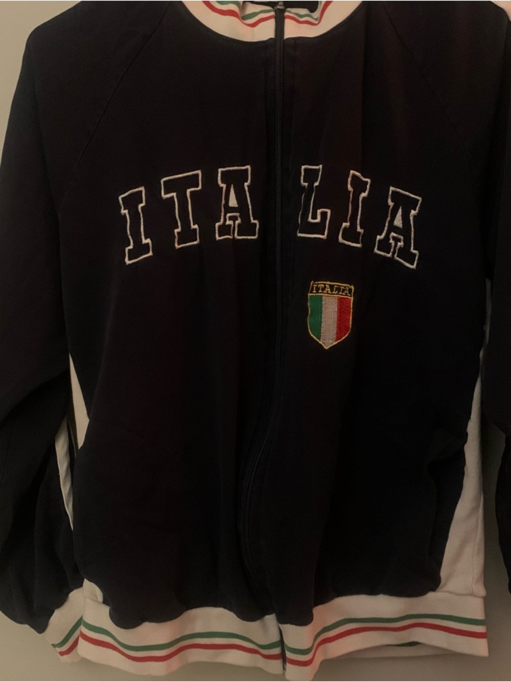 Italia Embroidered Zip-Up Jacket in Blue and White